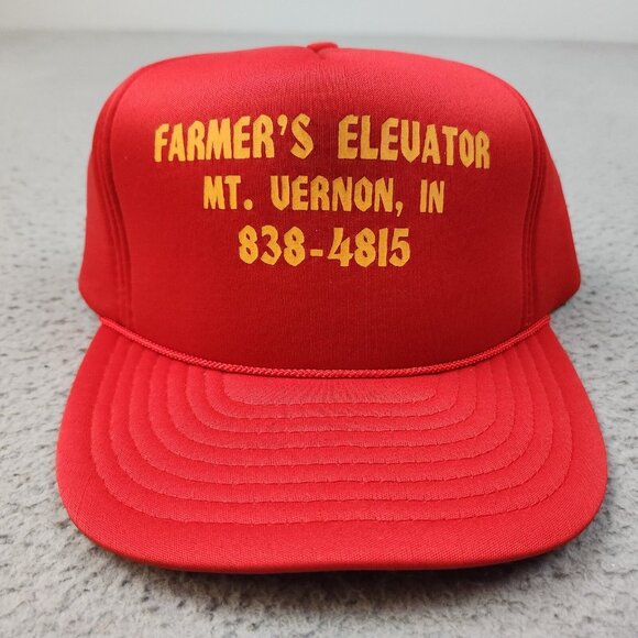 Vintage Trucker Hat Snapback Cap Farmer's Elevator Mt Vernon Il Red Foam Rope - Picture 1 of 11